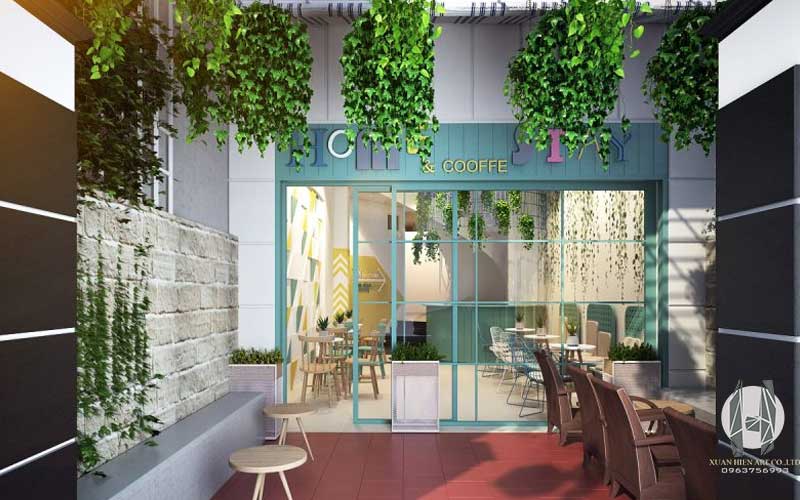 Không gian ngoại thất quán cafe