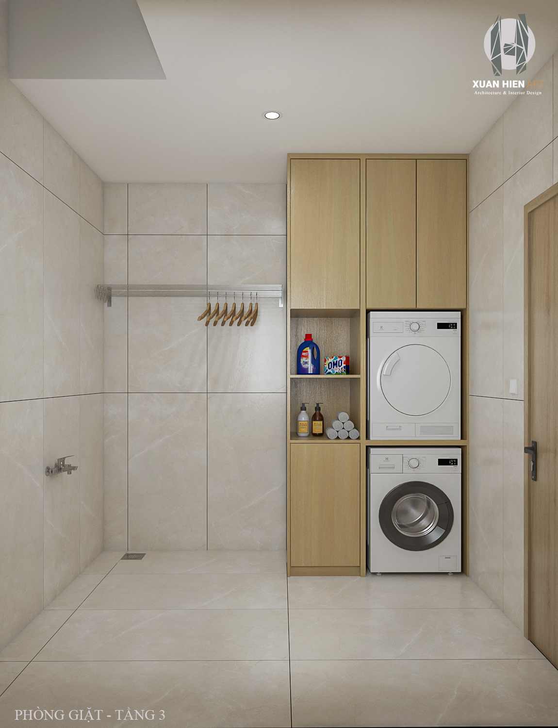 Phòng giặt được bố trí hợp lý