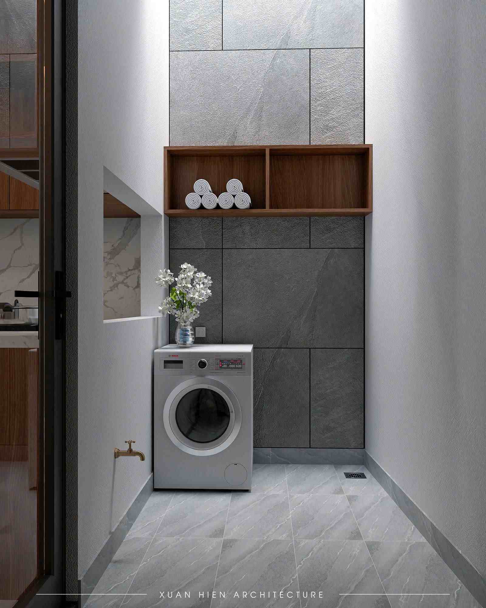 Khu vực giặt đồ được bố trí khoa học, tối ưu diện tích cho gia đình