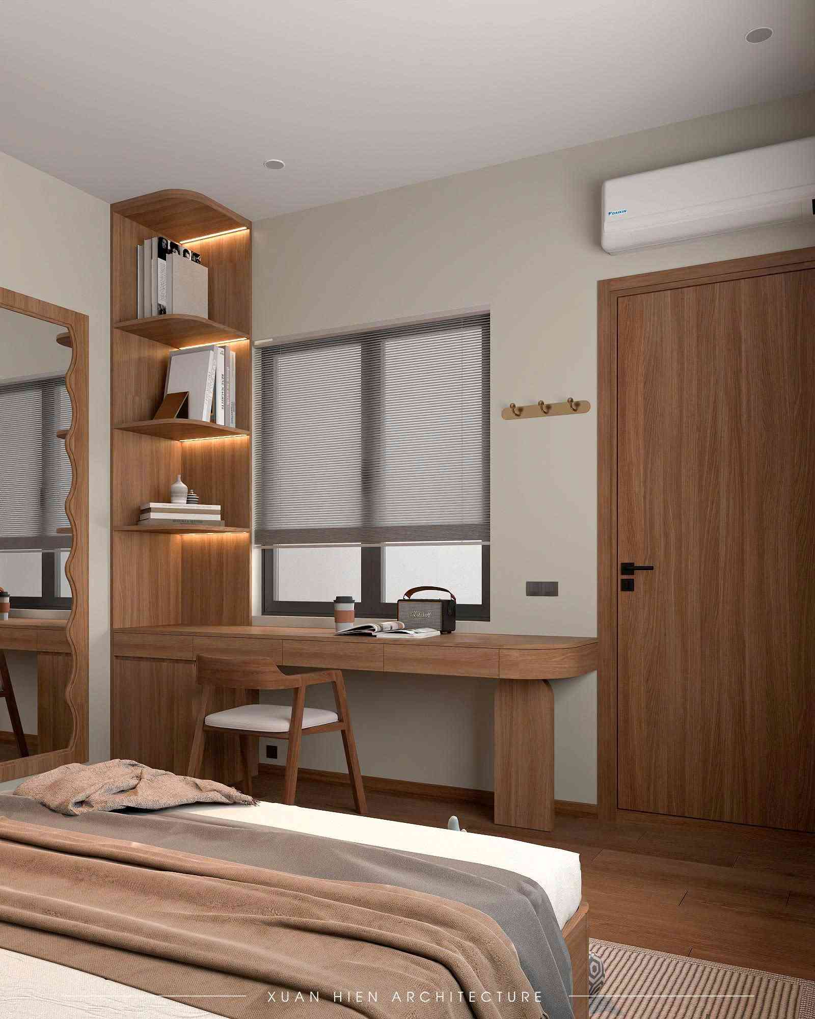 Không gian phòng ngủ của con được thiết kế thoáng sáng, đón trọn ánh sáng tự nhiên